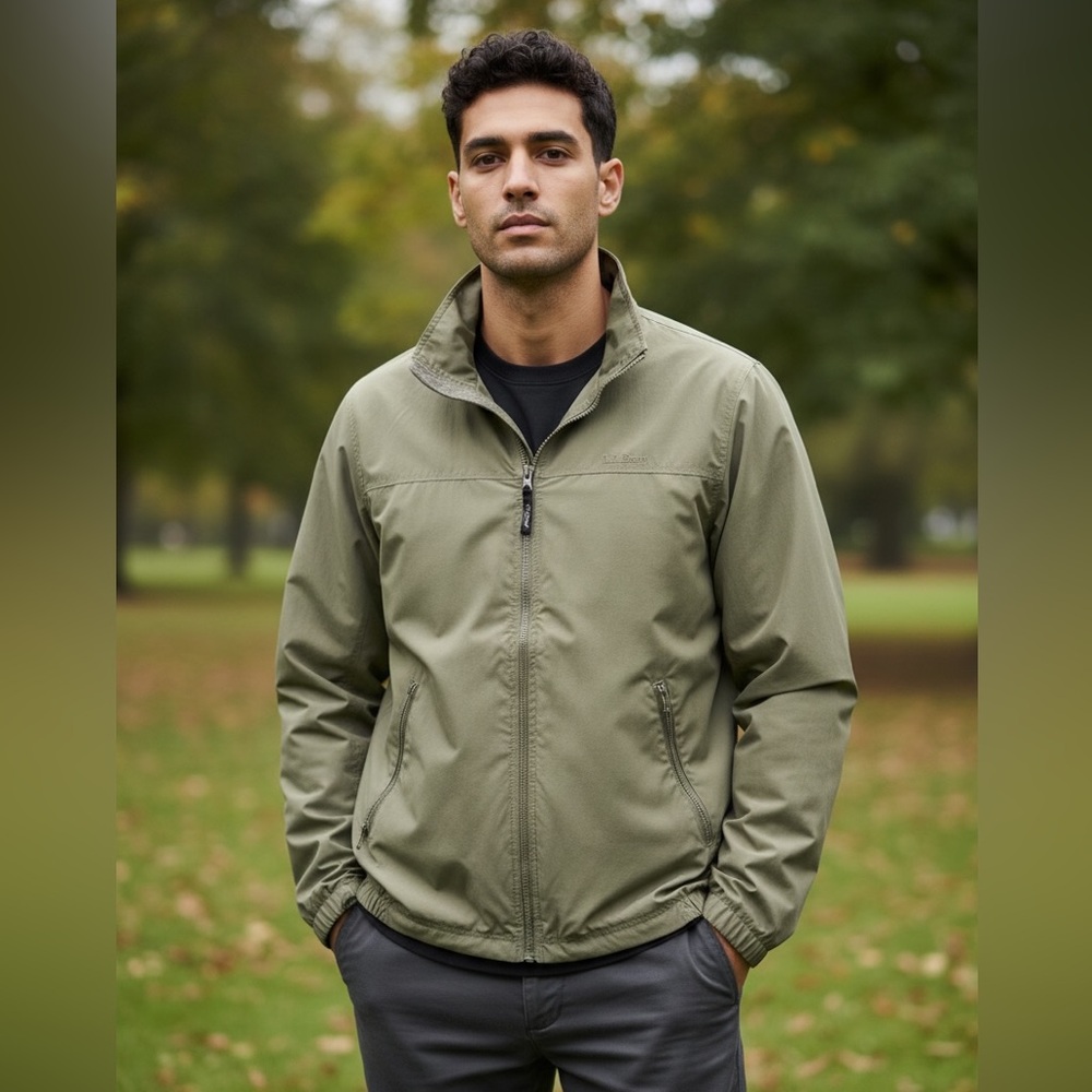 LL Bean Mens Large Tall Olive Green Lined Jacket